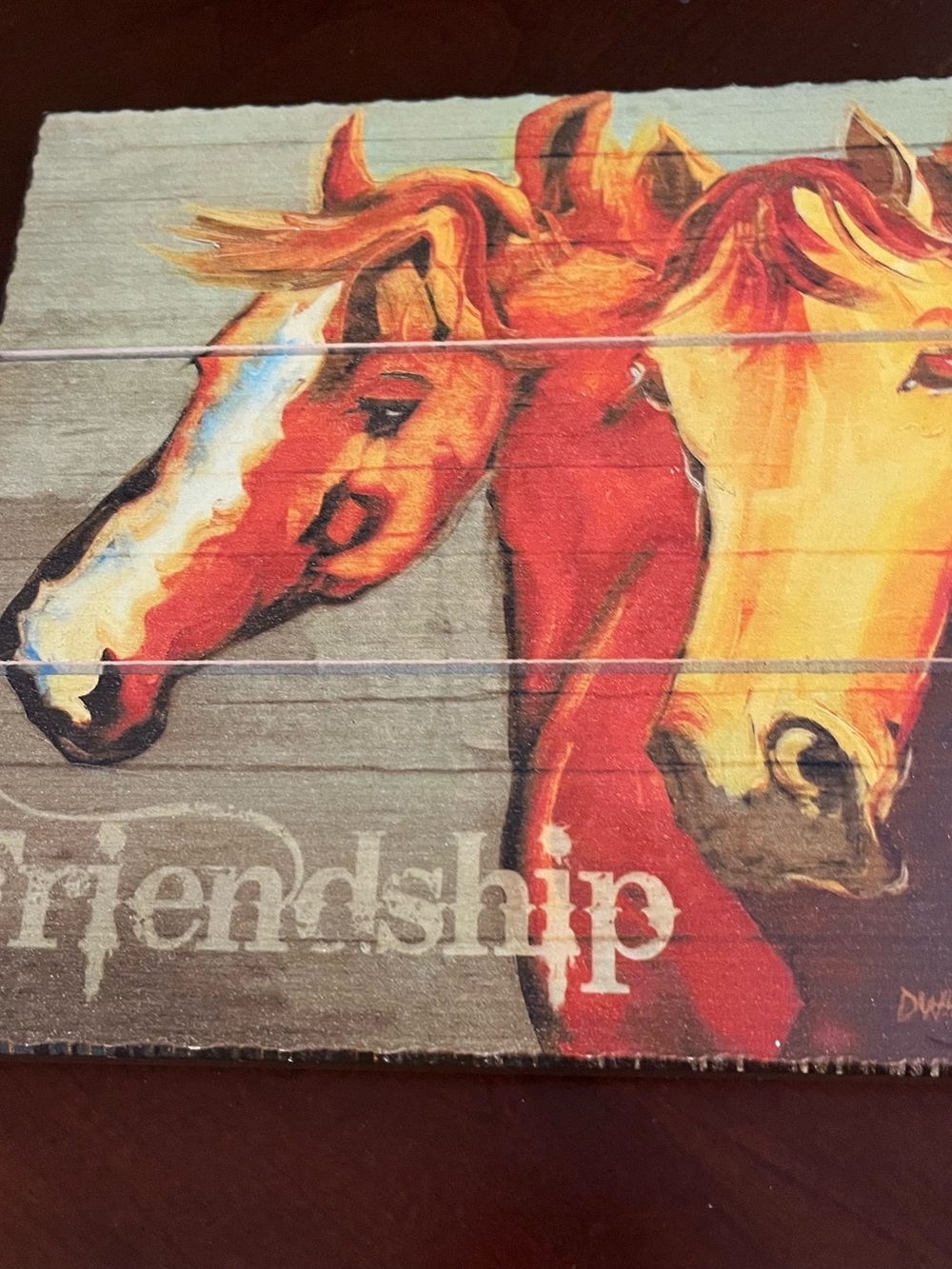 Big Sky Carvers Diane Whitehead "Friendship" Wood Block Plaque Art 8x8